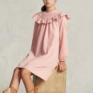 Ralph Lauren Long Sleeve Ruffle Dress Pink Corduroy Girls Size 10‎